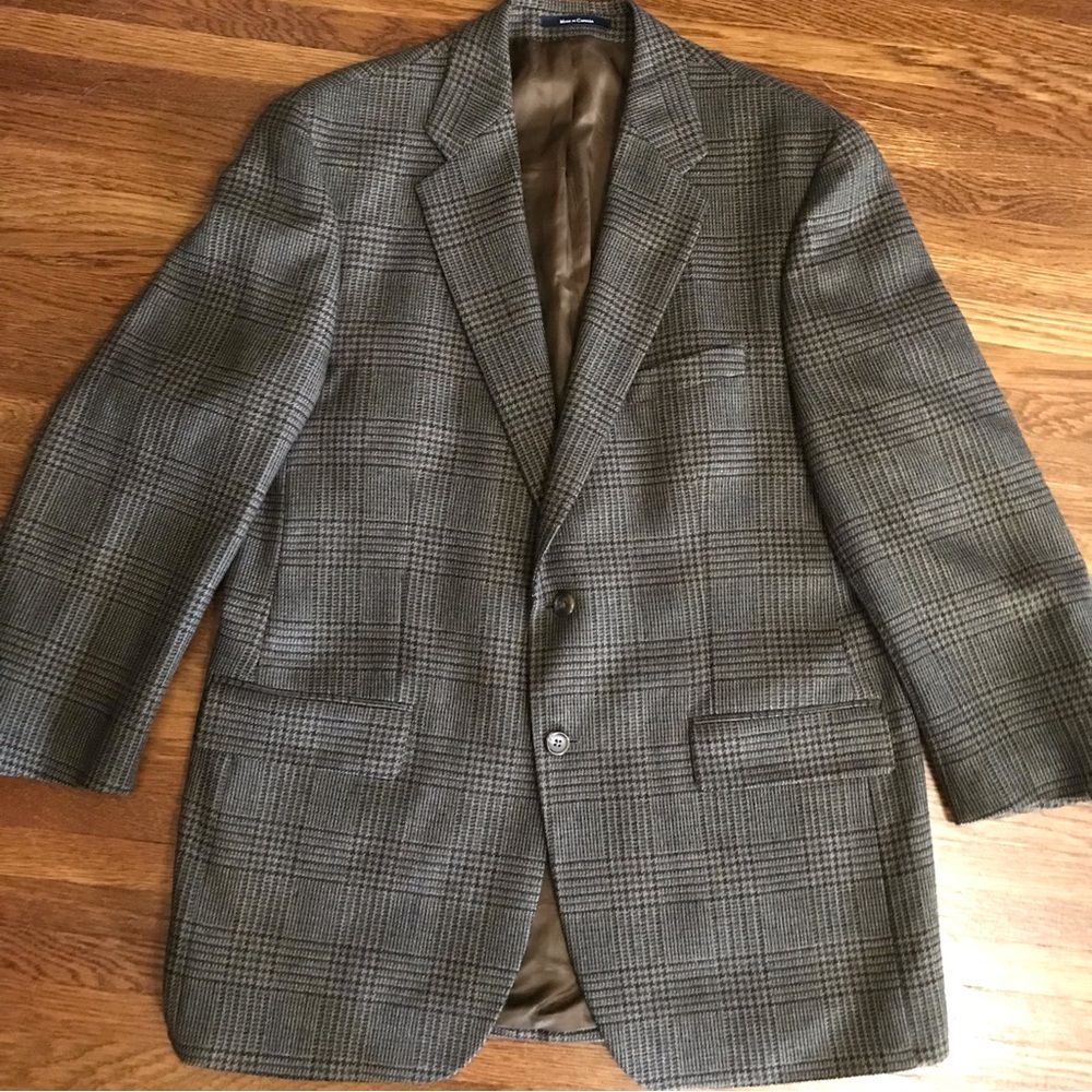 Chaps Ralph Lauren 44T virgin wool blazer plaid brown